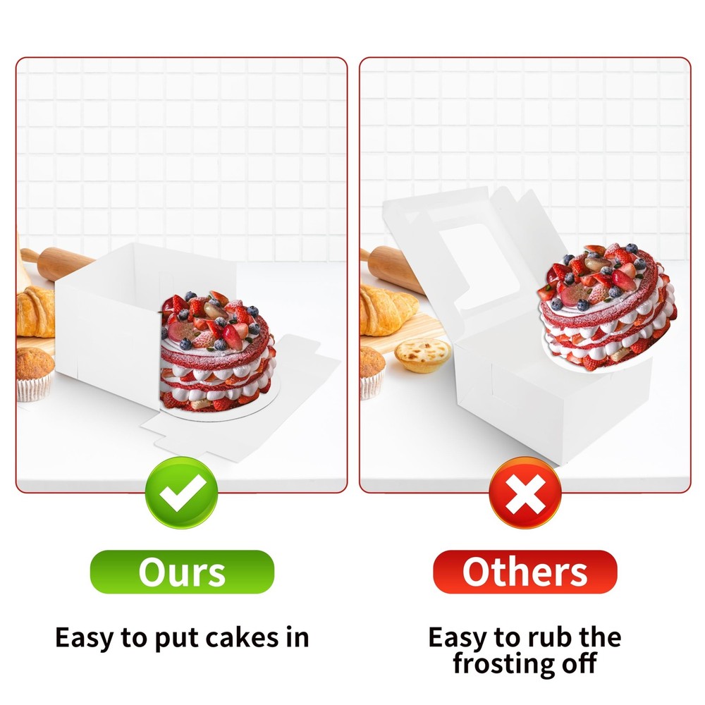 15PCS Cake Boxes with Window,12x12x8 Inch White Bakery Boxes,Cake Board,Stick...