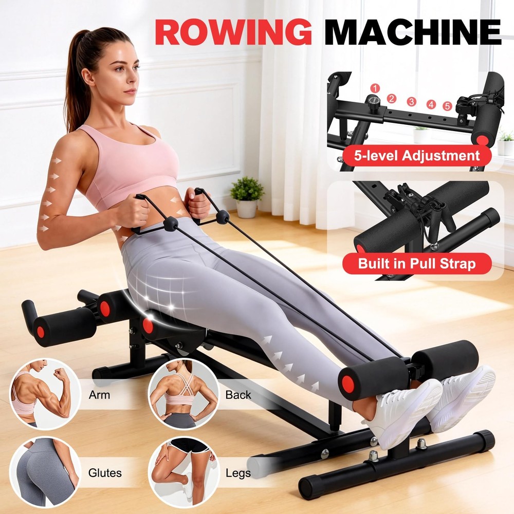 DERACY Ab Workout Machine Adjustable Trainer Abdominal Black - Red