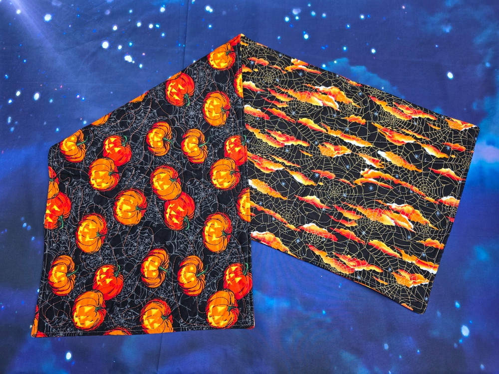 Handmade Quilted Table Runner Halloween Pumpkins Fall clouds spider webs spiders