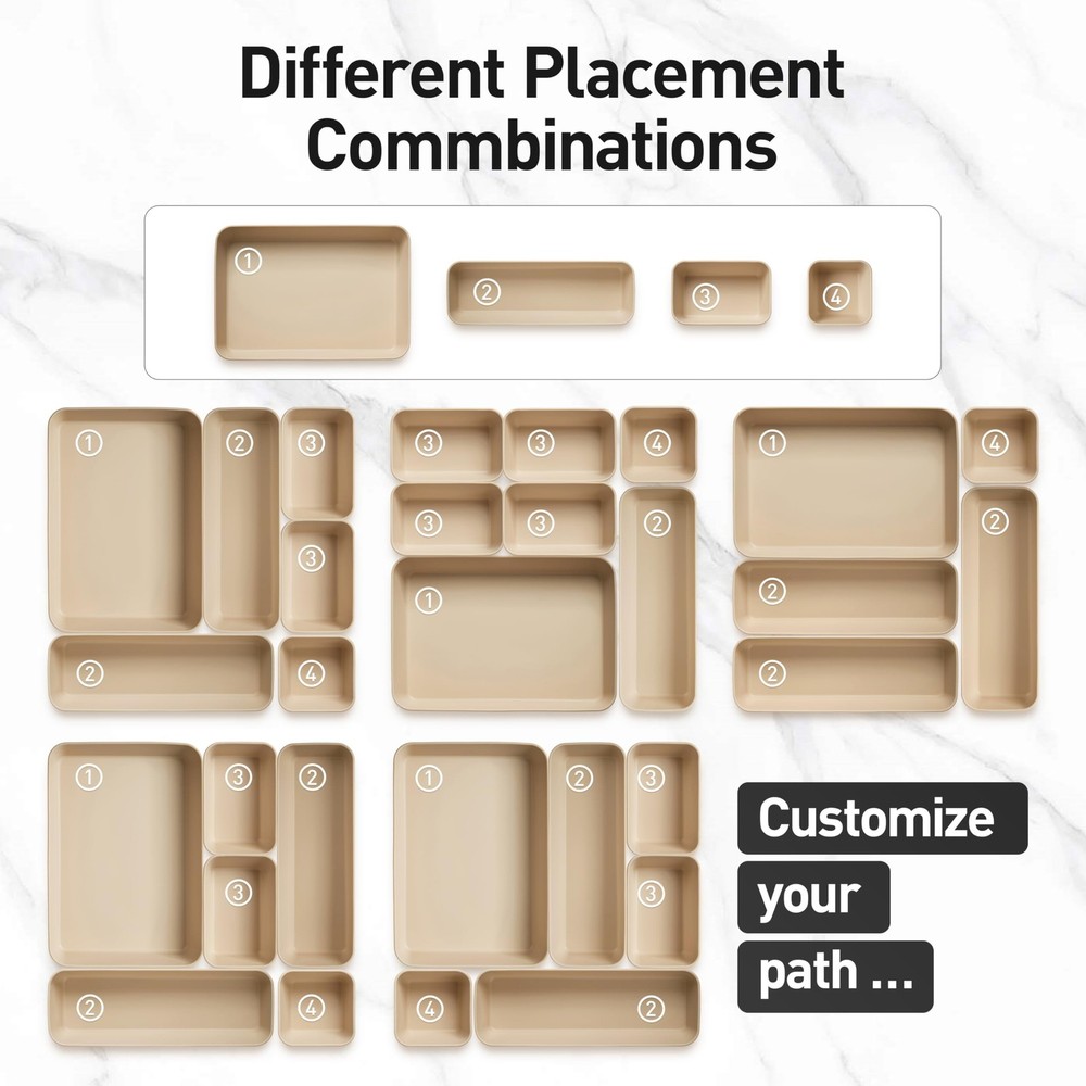 ISSEVE 8Pcs Nesting Silicone Drawer Organizer Trays, 4 Size Versatile Vanity ...