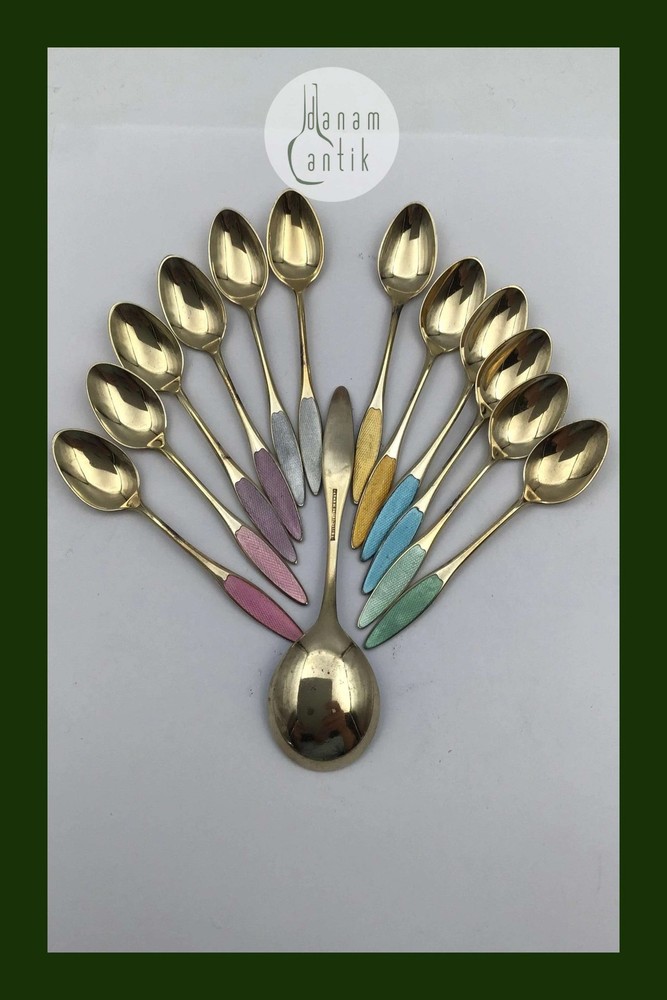 Frigast Sterling Silver/Enamel Spoons (12+1)