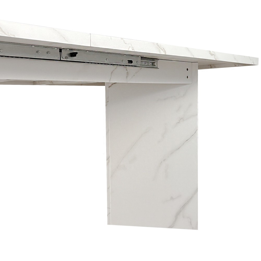 Extendable White Dining Table for 10 People Modern Faux Marble Rectangular Table
