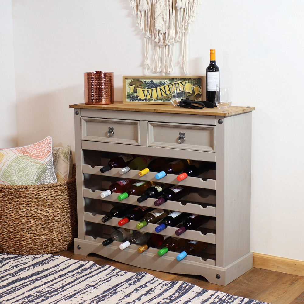 28-Bottle Solid Pine Freestanding Wine Rack - Gray - 34.5" by Sunnydaze