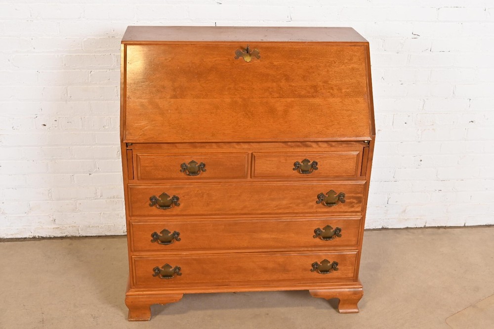 Ethan Allen Early American Solid Maple and Birch Drop Front Secretary Desk