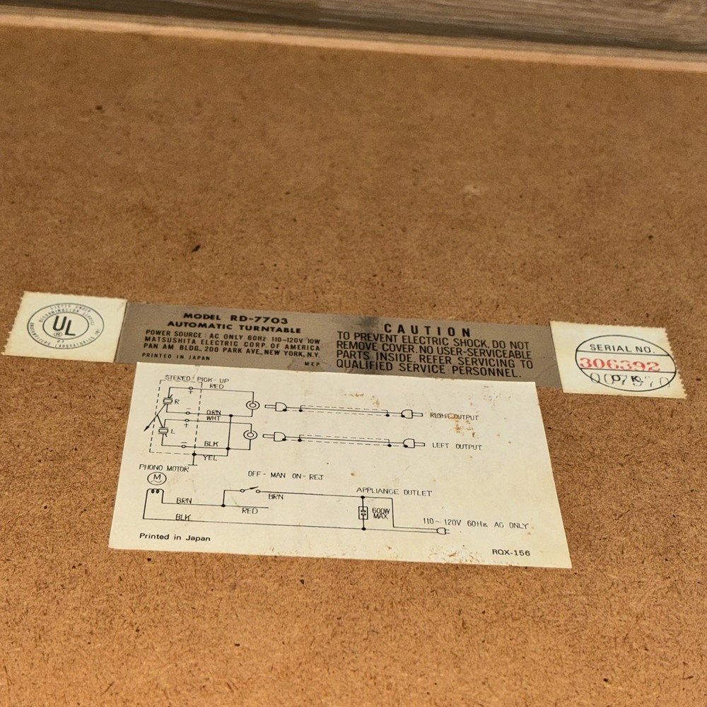 Panasonic RD-7703 Record Player Automatic Turntable