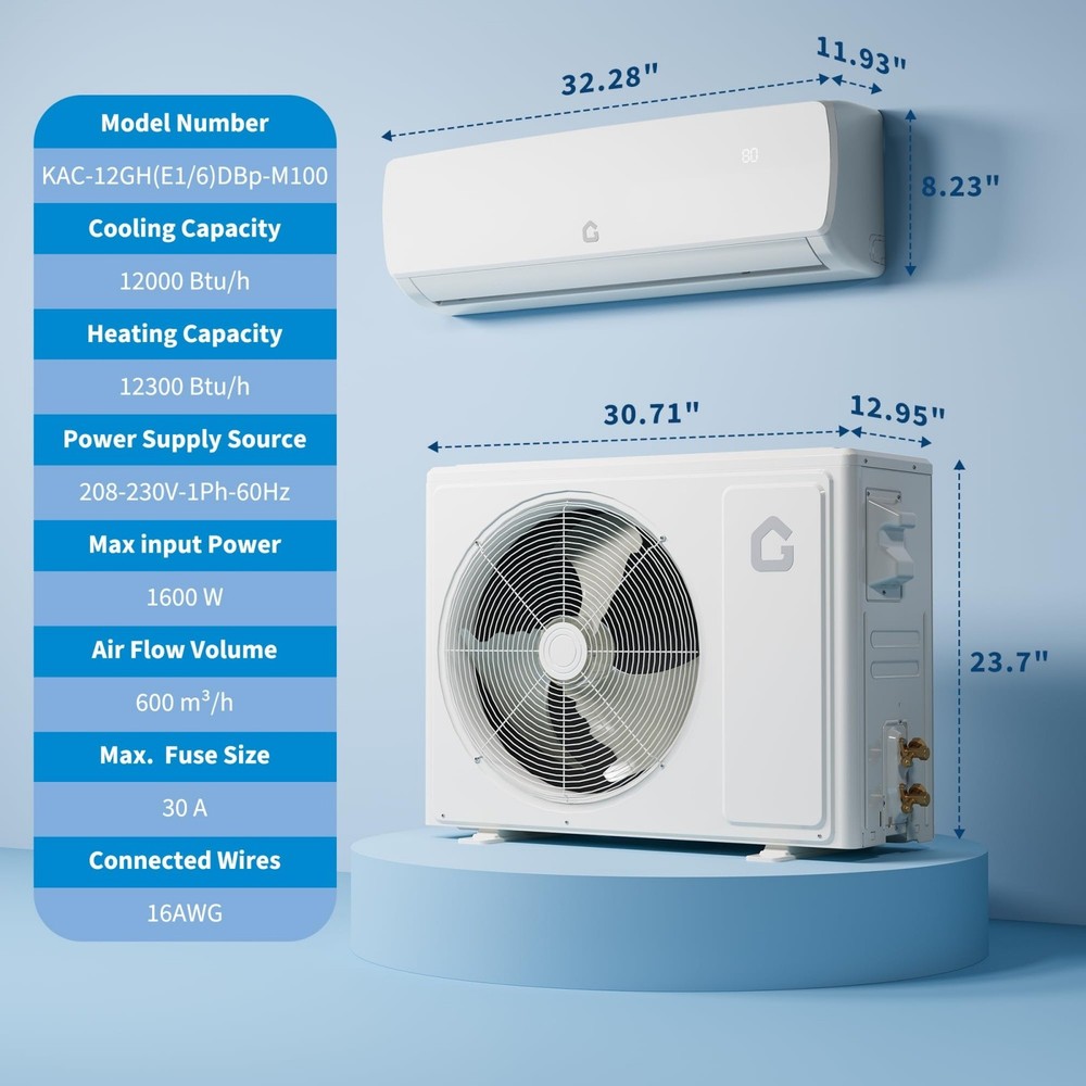 12000 BTU Mini Split AC/Heating System Air Conditioner Remote Control 19 SEER2