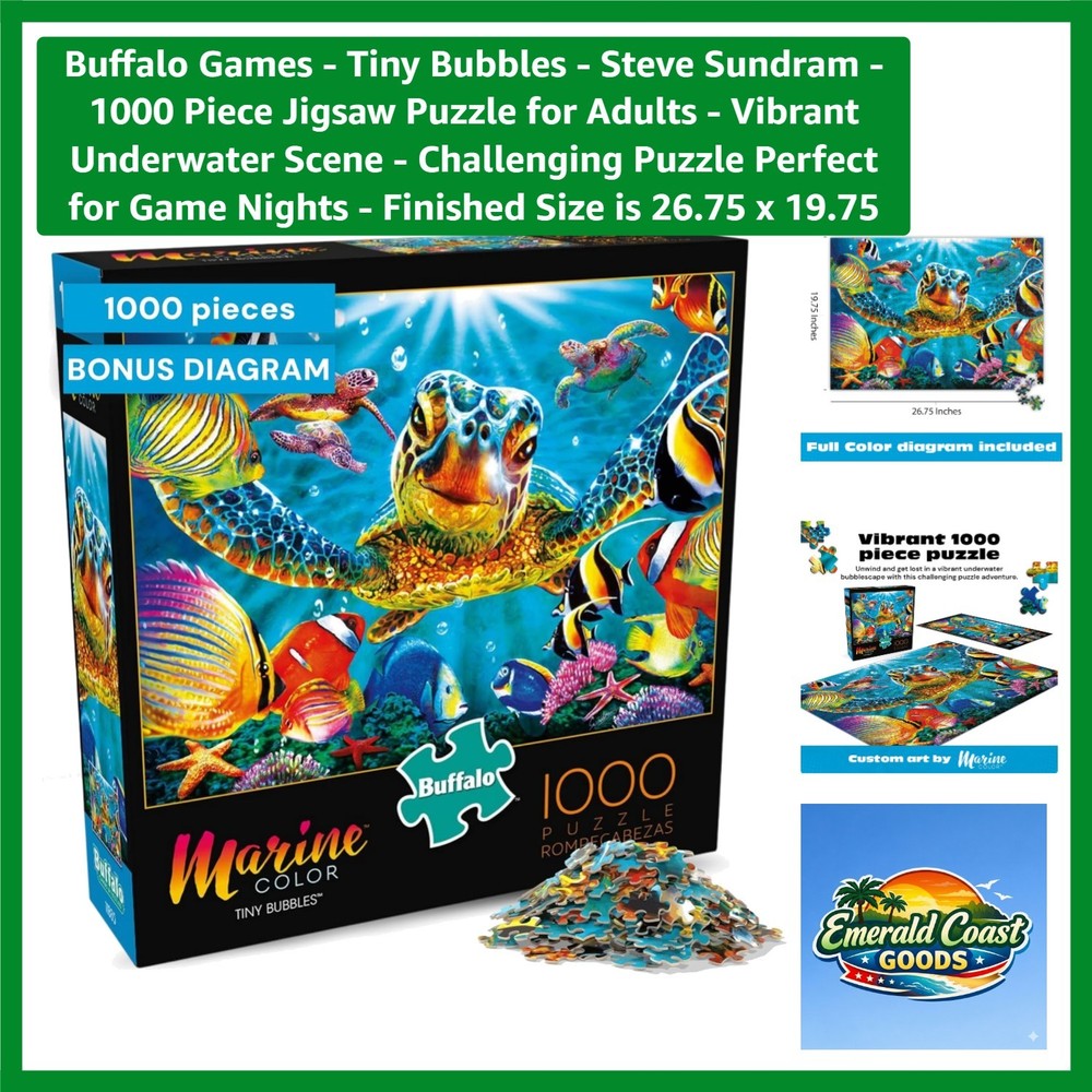 Tiny Bubbles Ocean Scene - 1000 Piece Jigsaw Puzzle with Bonus Reference Poster