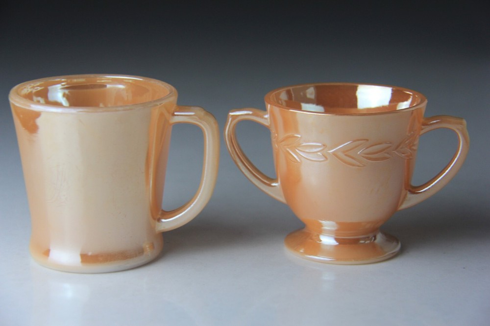 Vintage Fire King Peach Luster Sugar Bowl & Coffee Mug