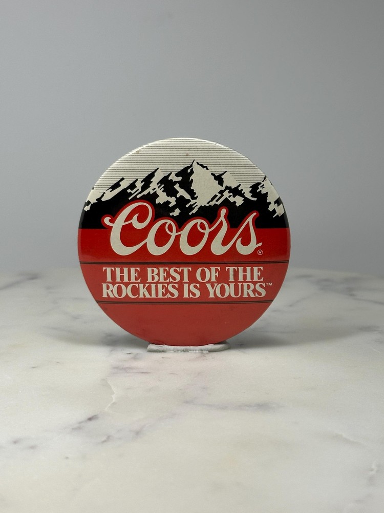 Coors Beer Button Pin: Red White Black - 1980s Bar Accessory