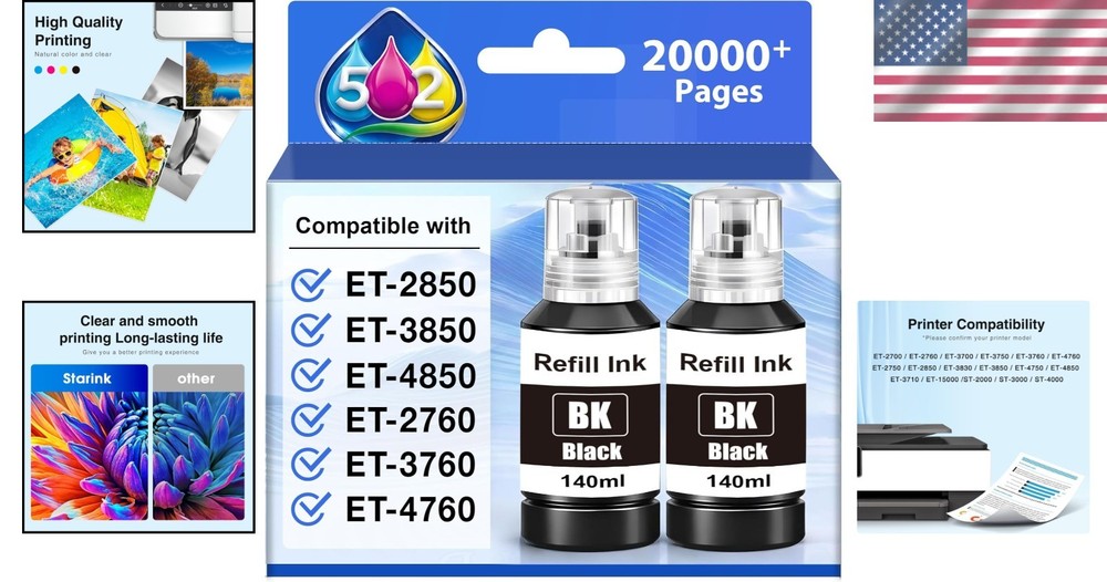 Starink 502 Ink Replacement – 140ml Each Bottle, Strong Performance, Clog-Free