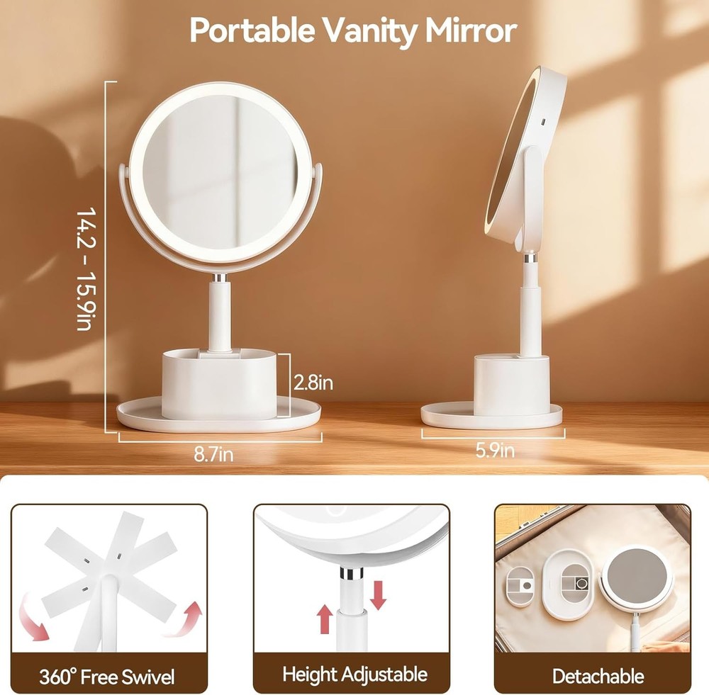 Makeup Mirror W/ Lights 1X/20X Lighted Magnifying Mirror W/ Storage Makeup &