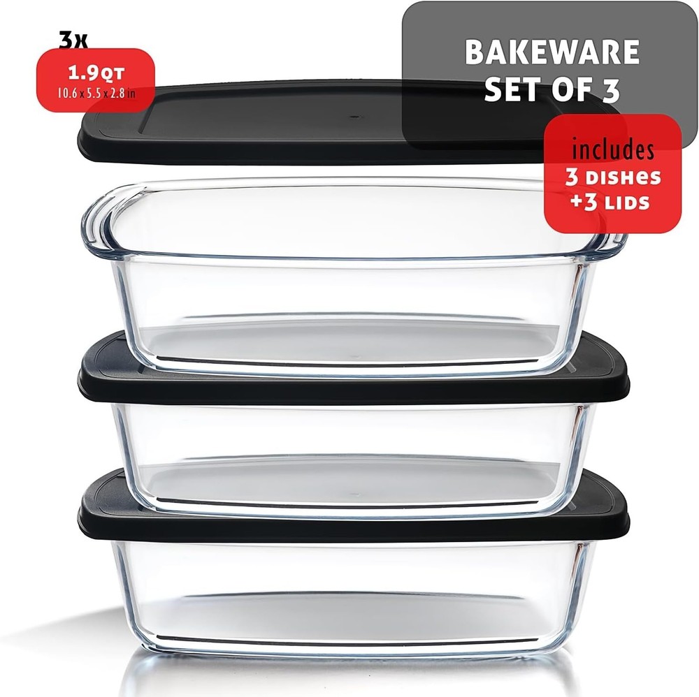 Borosilicate Glass Bread Pans 3-Pack - Oven & Freezer Safe Convenience
