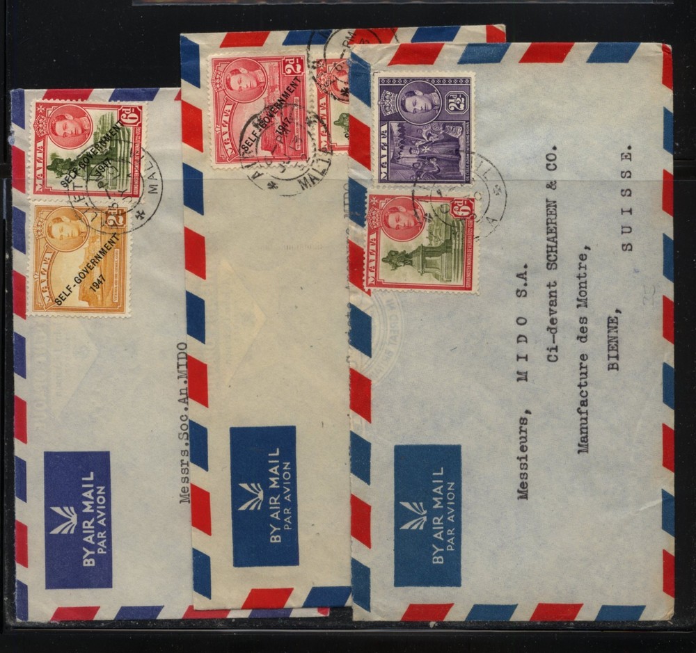 Malta    3  airmail  covers   to  Switzerland         MS1112