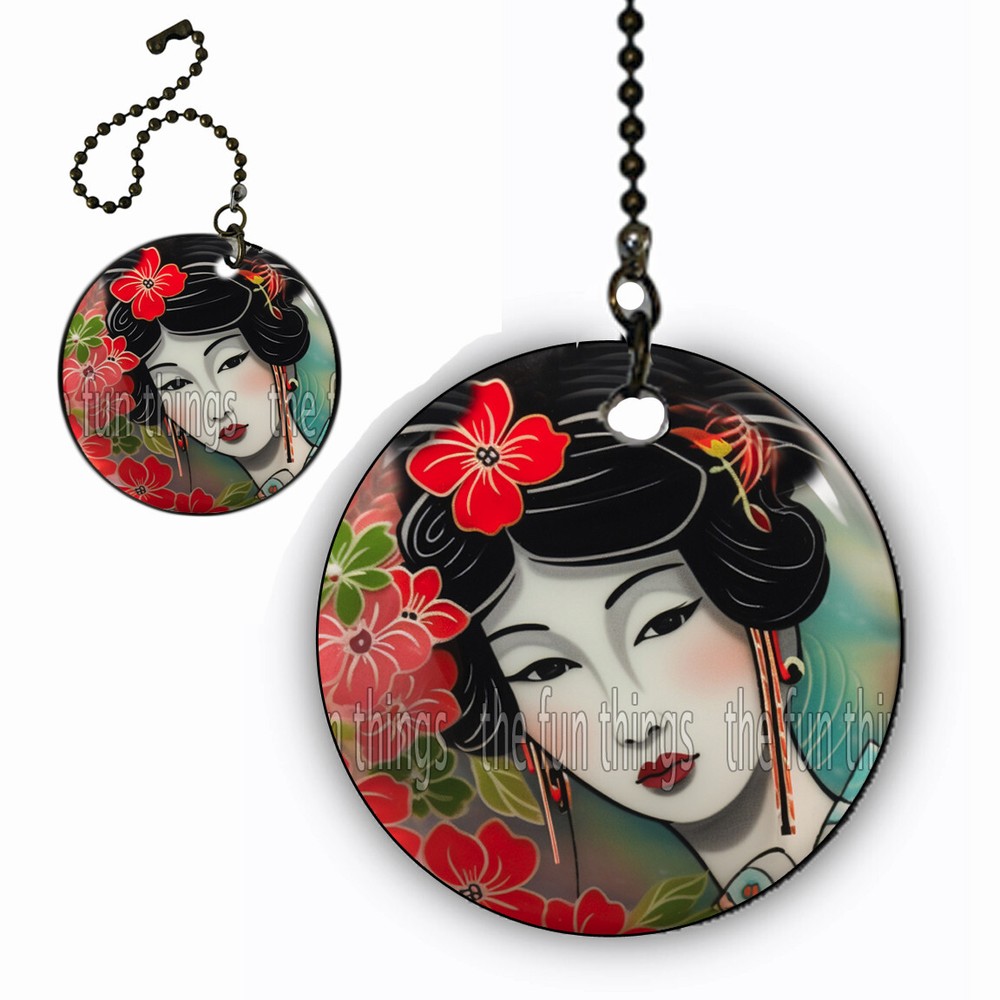 Beautiful Japanese Lady 2-Sided Ceiling Fan Lighting Pull Chain 6" Extension