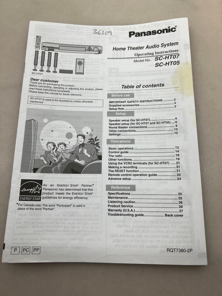 Panasonic SC-HT07 SC-HT05 Original Owner's Manual Free Shipping