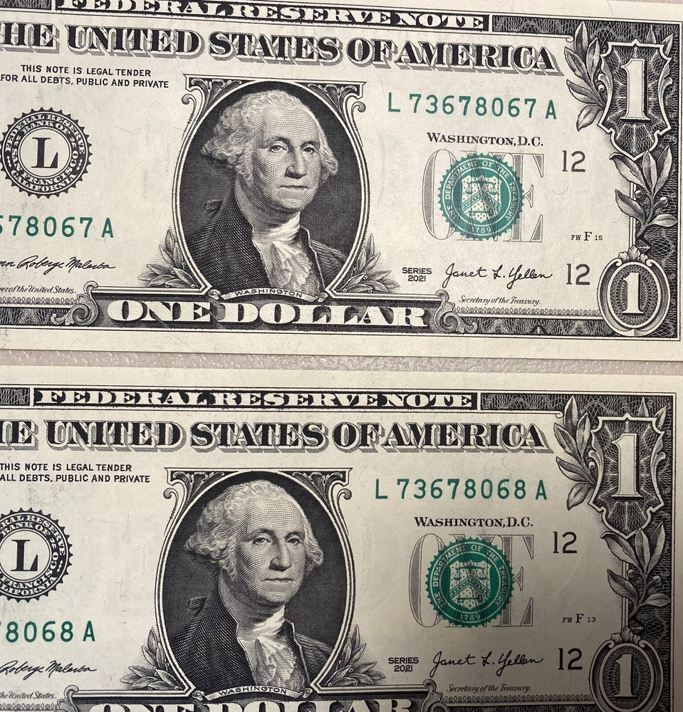 (4) $1 Sequential Bills ERRORS Identical OverInked 7 & Reverse Extra Ink Miscut