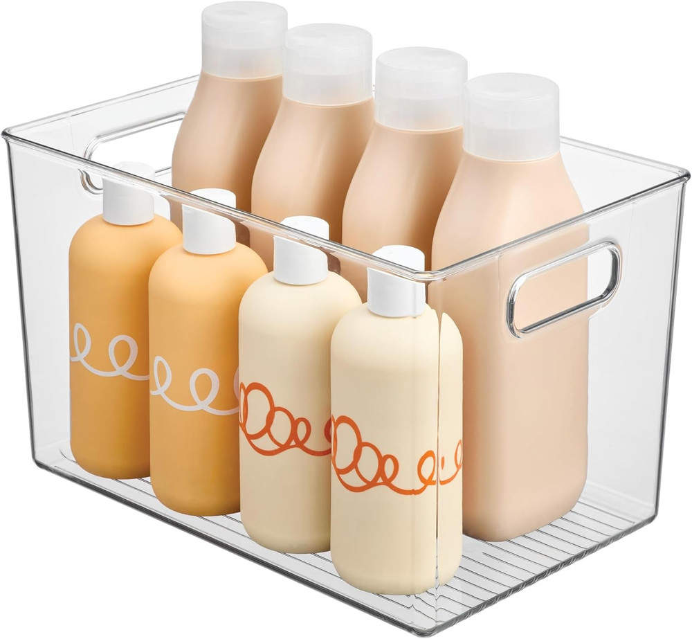 Large Clear Plastic Storage Bin for Bathroom or Vanity, Organizer for Hair Tools