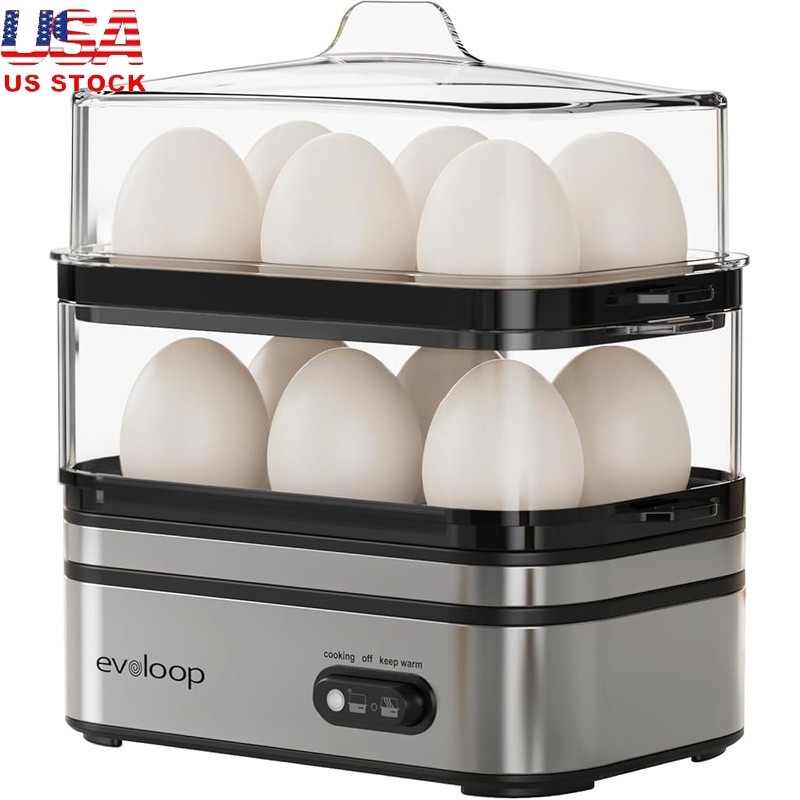 Multi Functional Egg Cooker Double Layer Poached Hard Boiled Easy Clean Compact