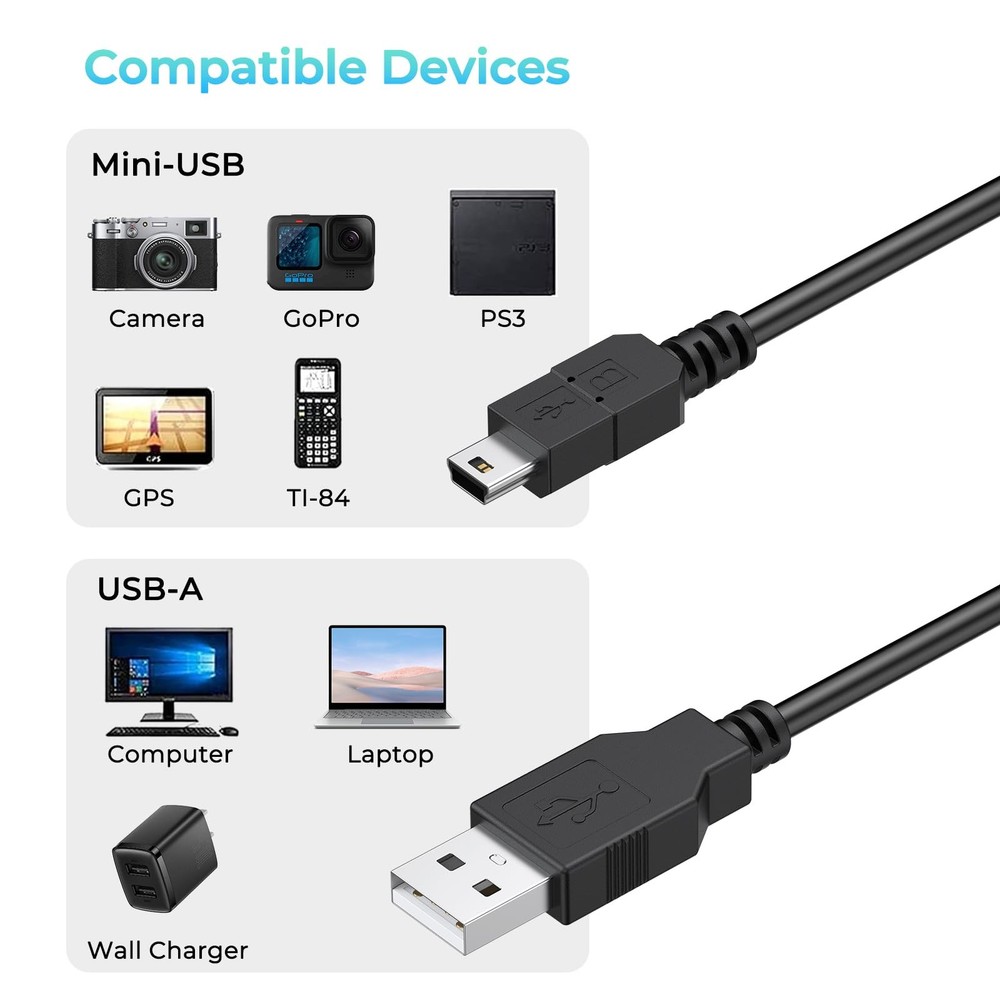 Vancle 2 Pack for PS3 Controller Charging Cable, 3.3ft Mini USB 1 centimeter