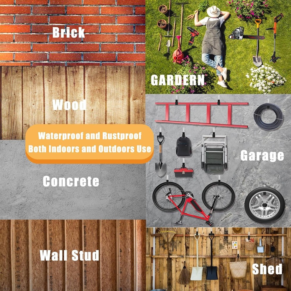 Heavy Duty Utility Hooks - Wall Mount 2 Small & 2Medium, Silver and Black