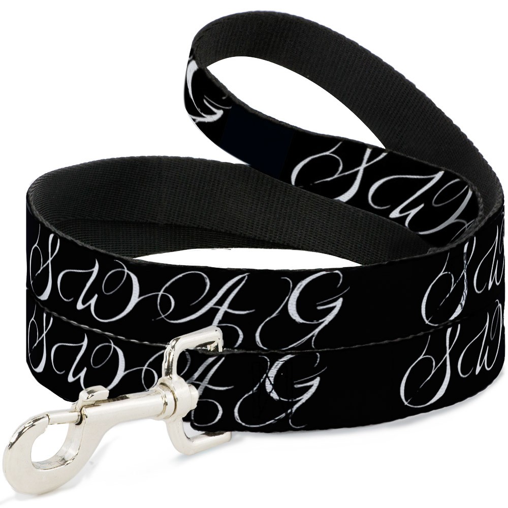 Dog Leash SWAG Script Black/White NARROW 0.5"