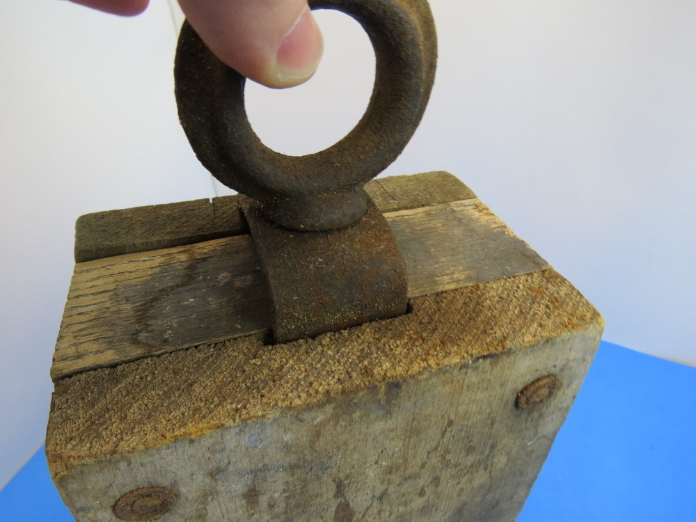 Vintage Large Wood Pulley with Iron Handle