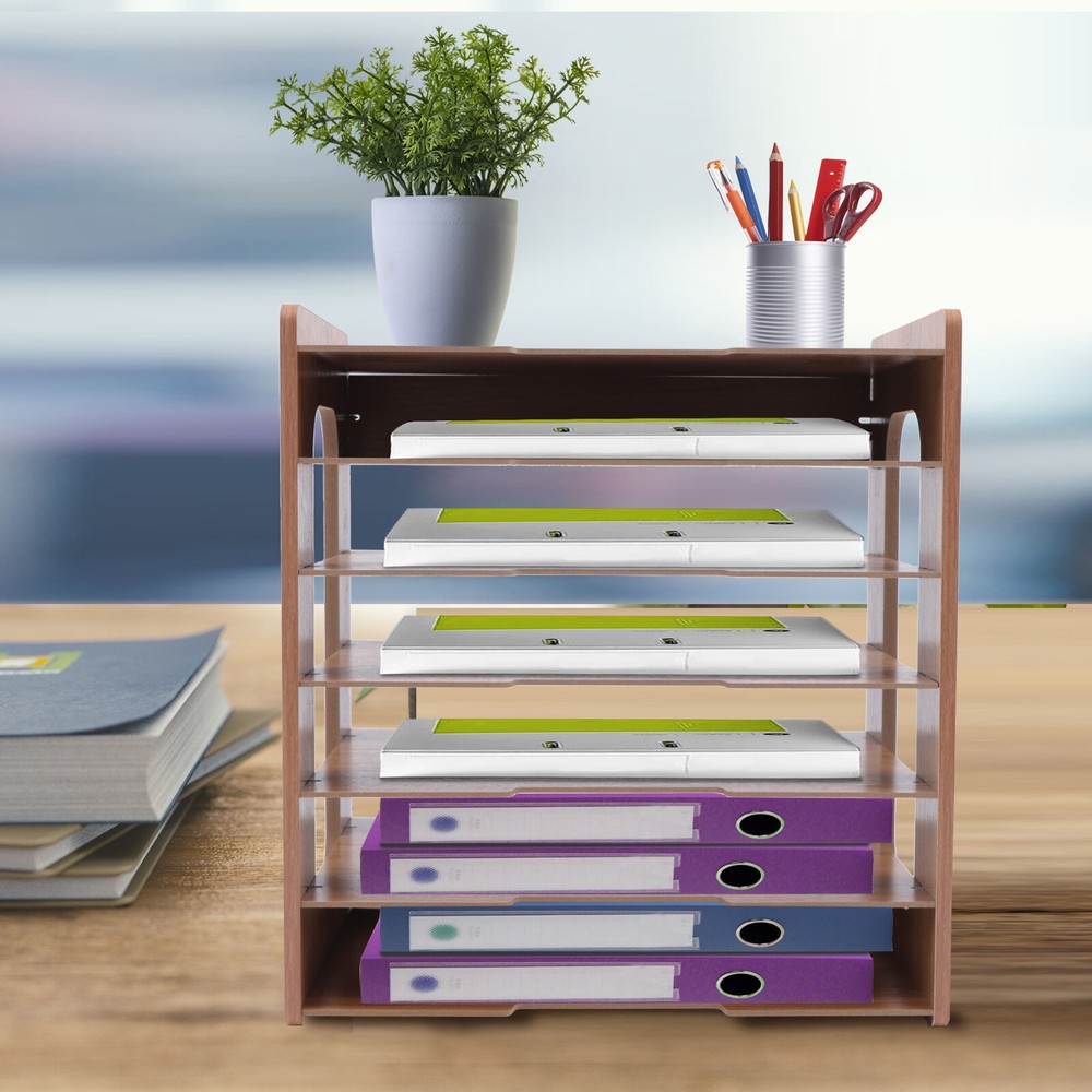 Wood Desktop Organizer Paper File Holder For Office Home Document Storage Rack