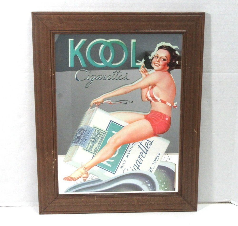 RARE! VINTAGE KOOL CIGARETTES PIN-UP BATHING SUIT MODEL MIRROR ADVERTISEMENT