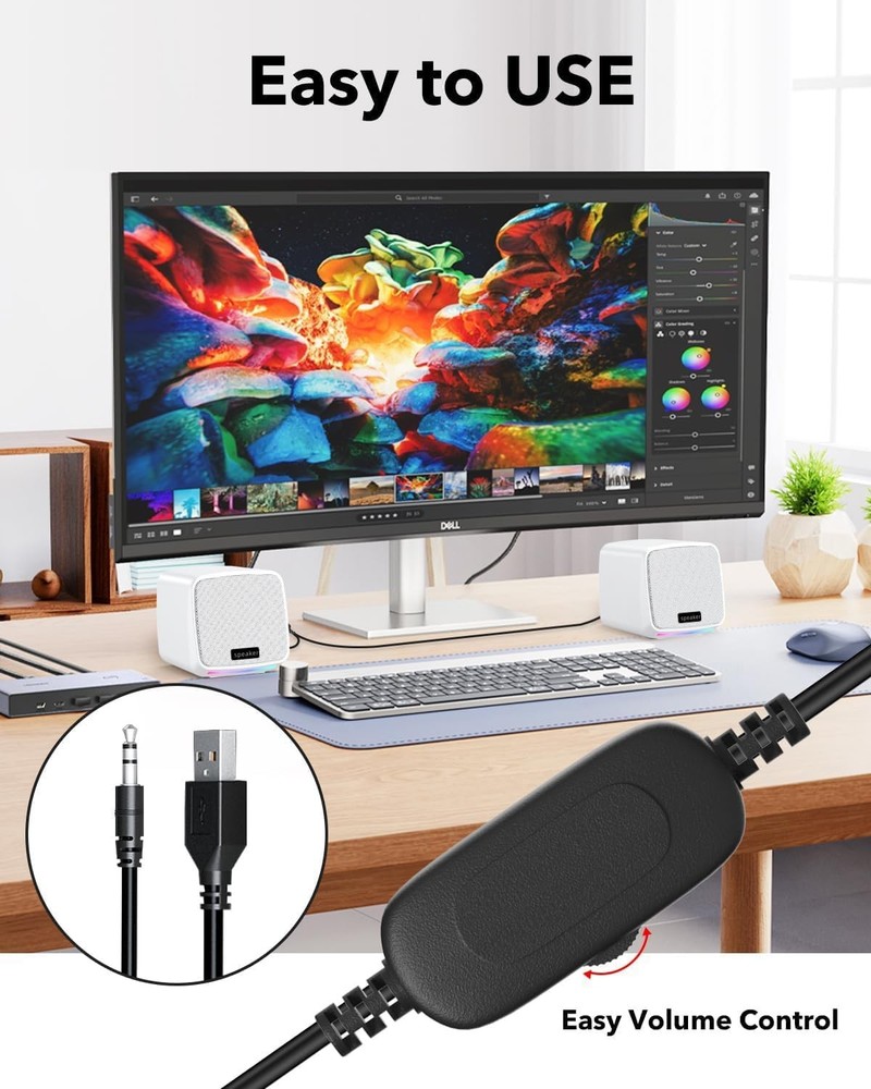 White USB Computer Speakers Desktop PC Laptop Tablet Phone 3.5mm Aux