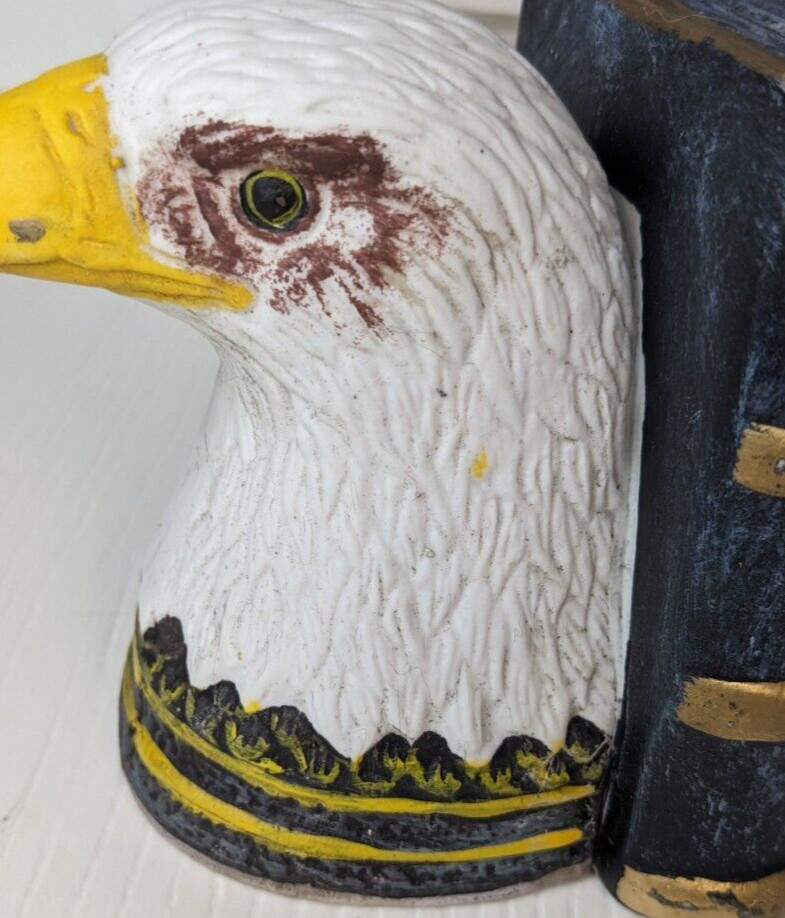 Vintage Bookends Featuring Bald Eagles. Painted Molded Ceramic. 4”H. flawed