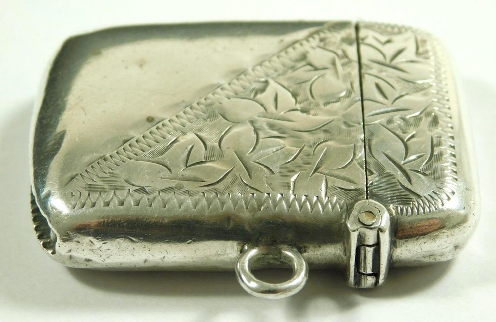 Antique Solid Sterling Silver Vesta Case Matchsafe 1910 Hallmark By Thomas Hayes