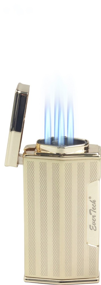 Ever Tech Quad Flame Cigar Torch Lighter with Cigar Punch Cutter Silver Gift BOX