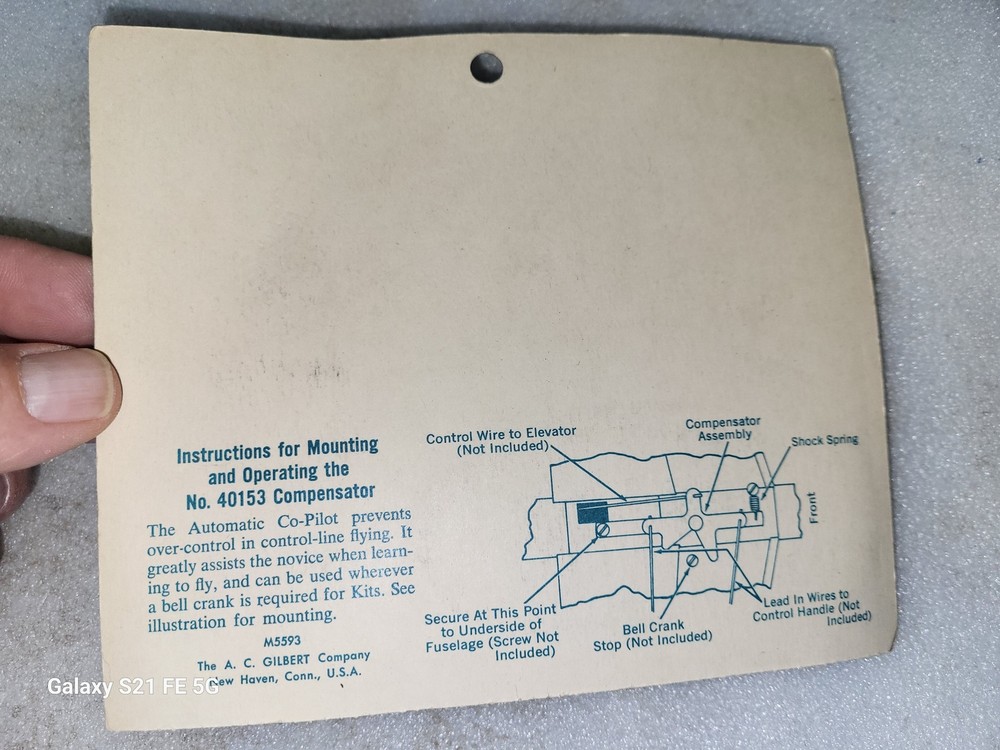 NOS Gilbert American Flyer R/C Airplane Automatic Co Pilot Compensator Arm