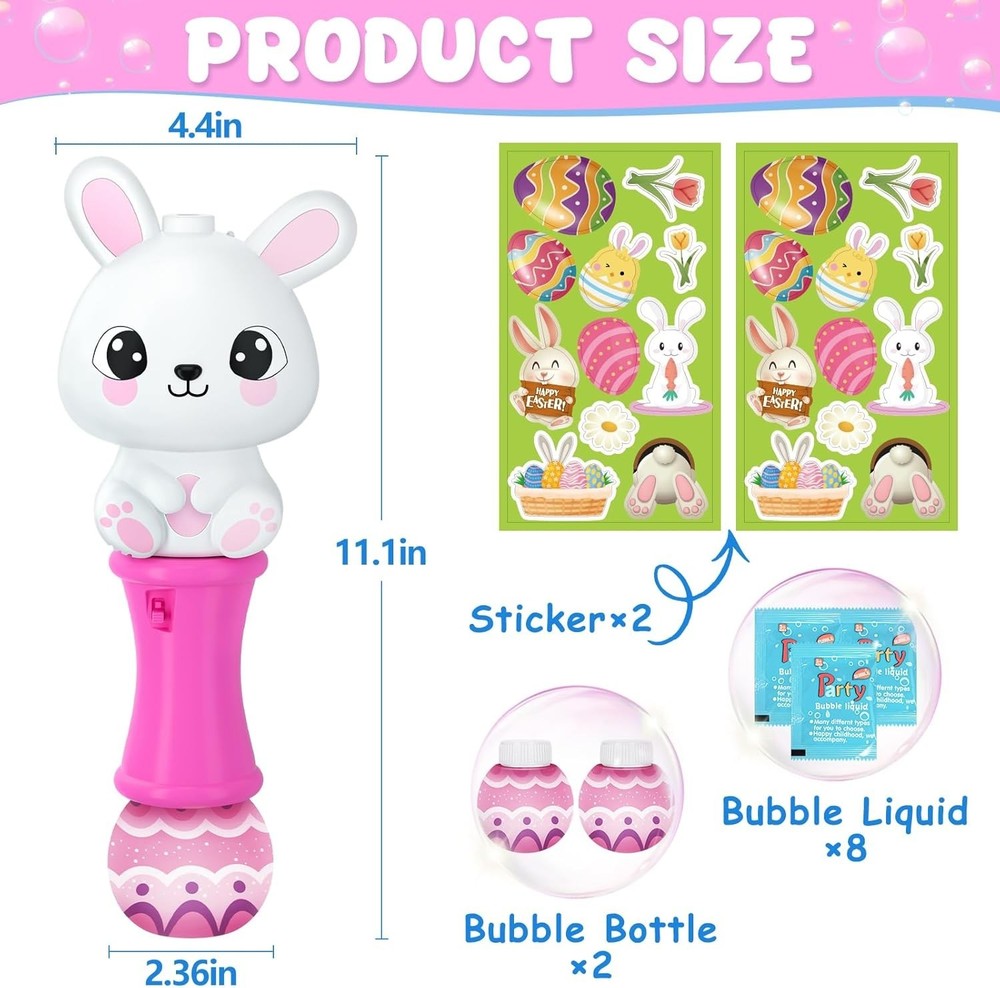 2 Pack Easter Bunny Bubble Wand for Kids, Automatic Bubble Machine with LED L...