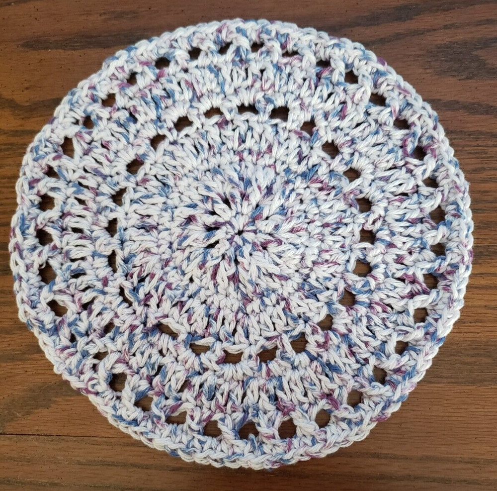 PAN PROTECTERS FOR STACKING~ HAND CROCHETED ~ LIGHT PURPLE ~  SET/4 ~ 8  1/2 "