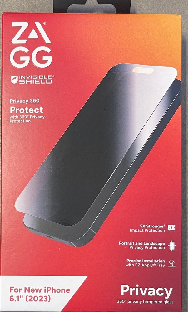 Zagg Invisible Shield Screen Protector Privacy iPhone 15 "NEW Unopened"