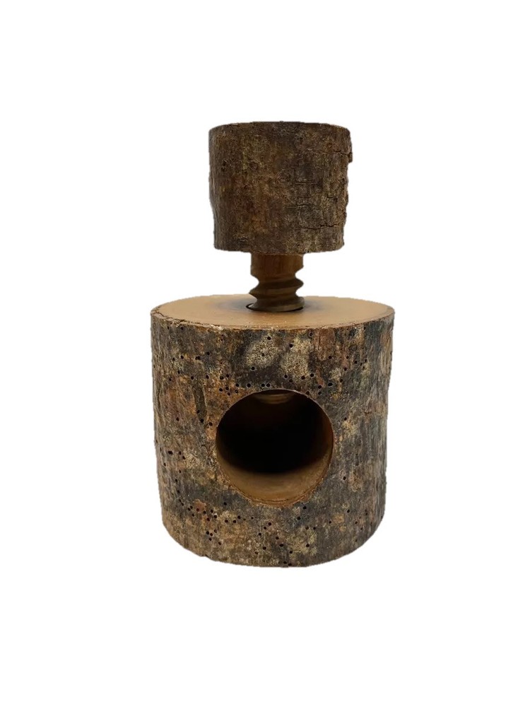 Vintage Rustic Handmade Wood Log Screw Type Nutcracker