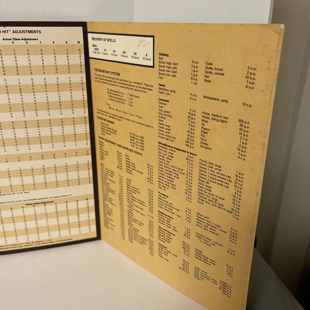 Advanced Dungeons & Dragons 9146 Players Reference Screen Tri Fold TSR 1985 D&D