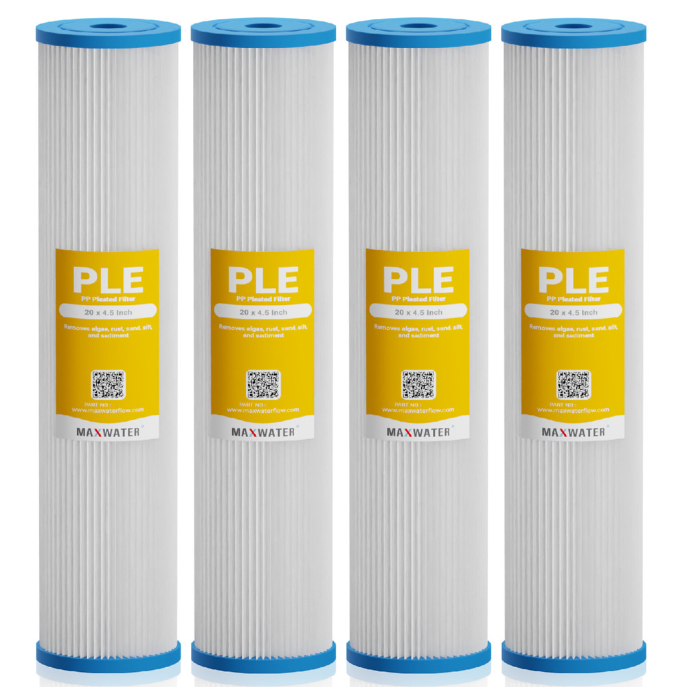 4 Big Blue 20" x 4.5" Pleated Washable Sediment Water Filter 5 micron