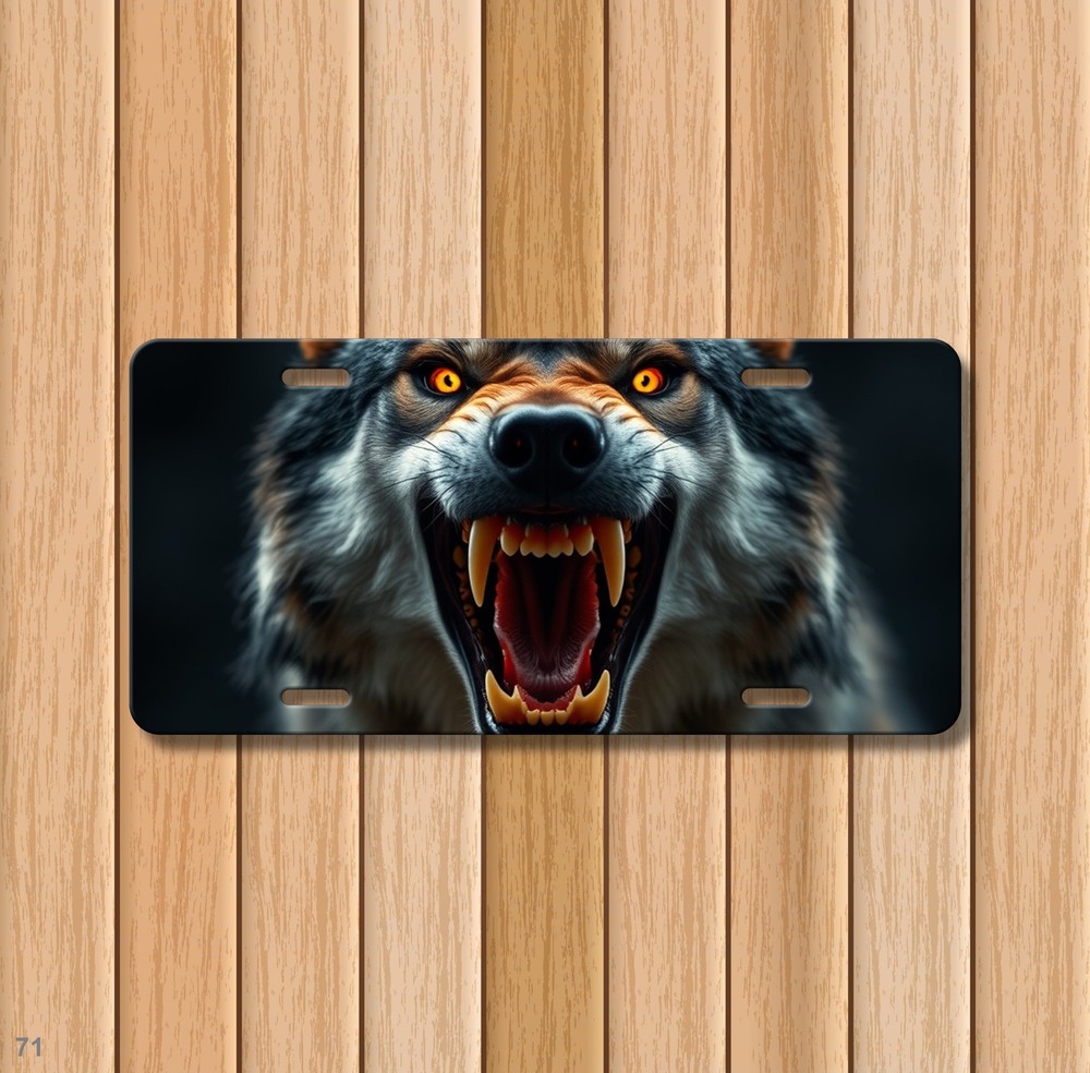 Hyperrealistic Wolf License Plate Fierce Expression Optional Text Front Plate Bi