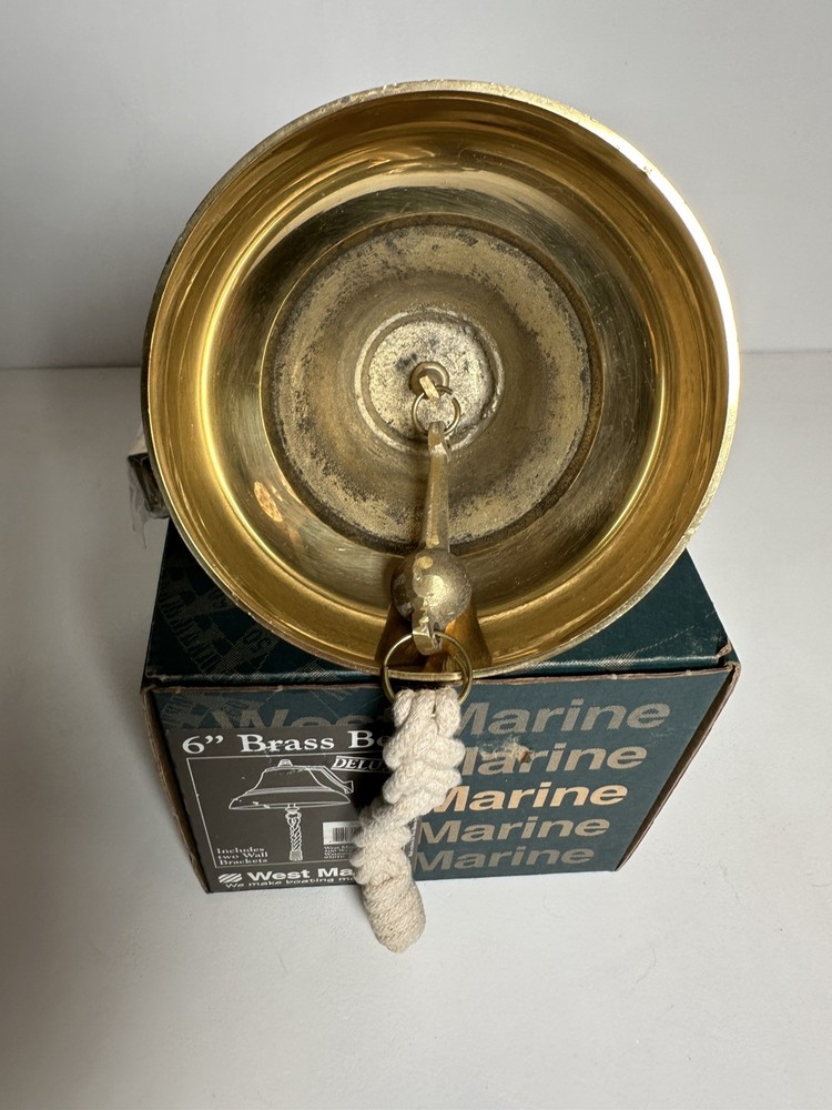 West Marine Deluxe 6'' Solid Brass Ship’s Boat Bell w/ Wall Bracket Nautical