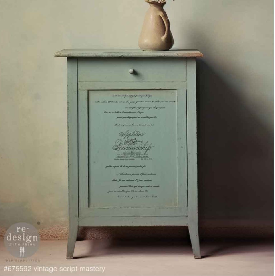 Redesign With Prima VINTAGE SCRIPT Mini Decor Transfer, Black Script Writing