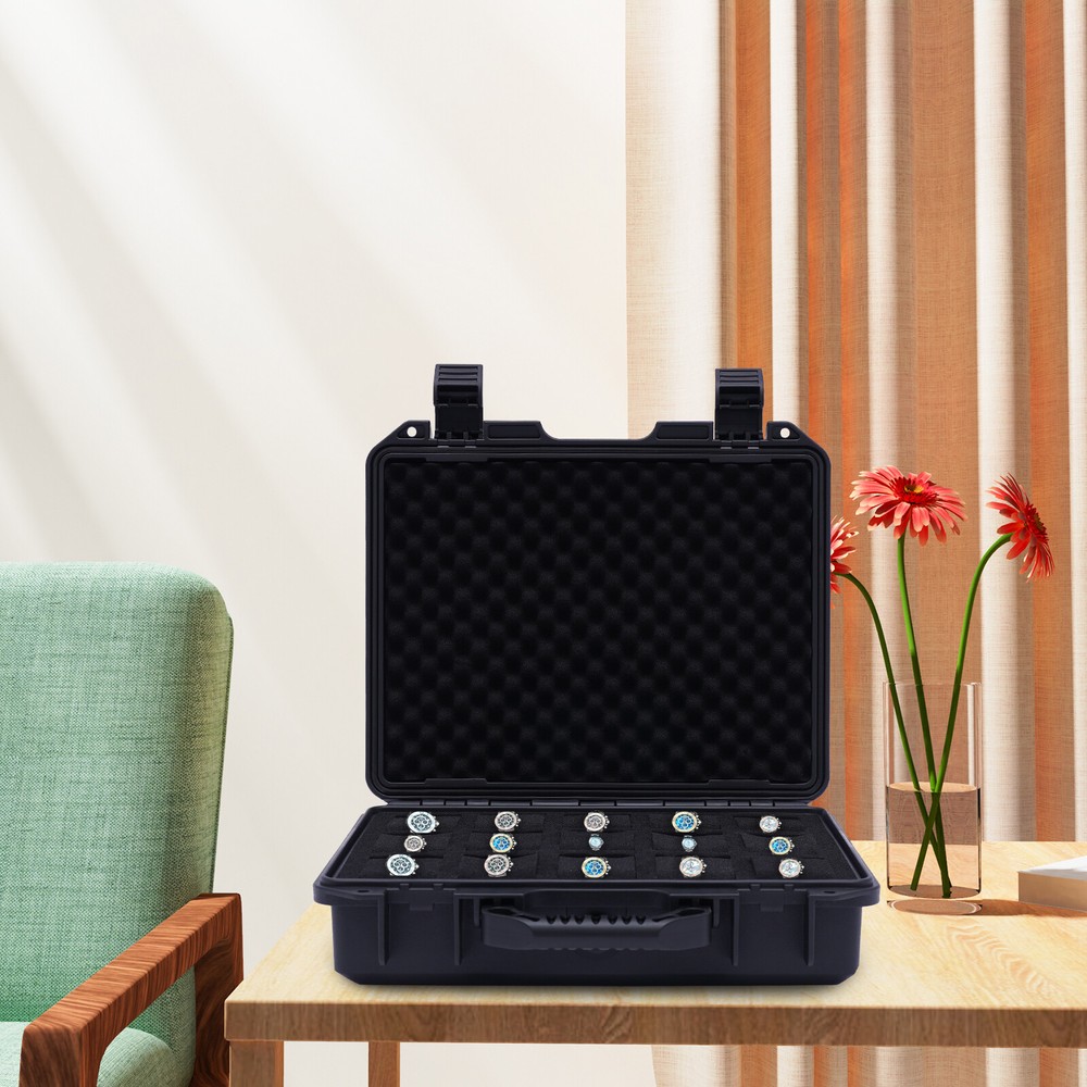 15 Slots Plastic Suitcase Display Storage Case Waterproof Watch Storage Box Case