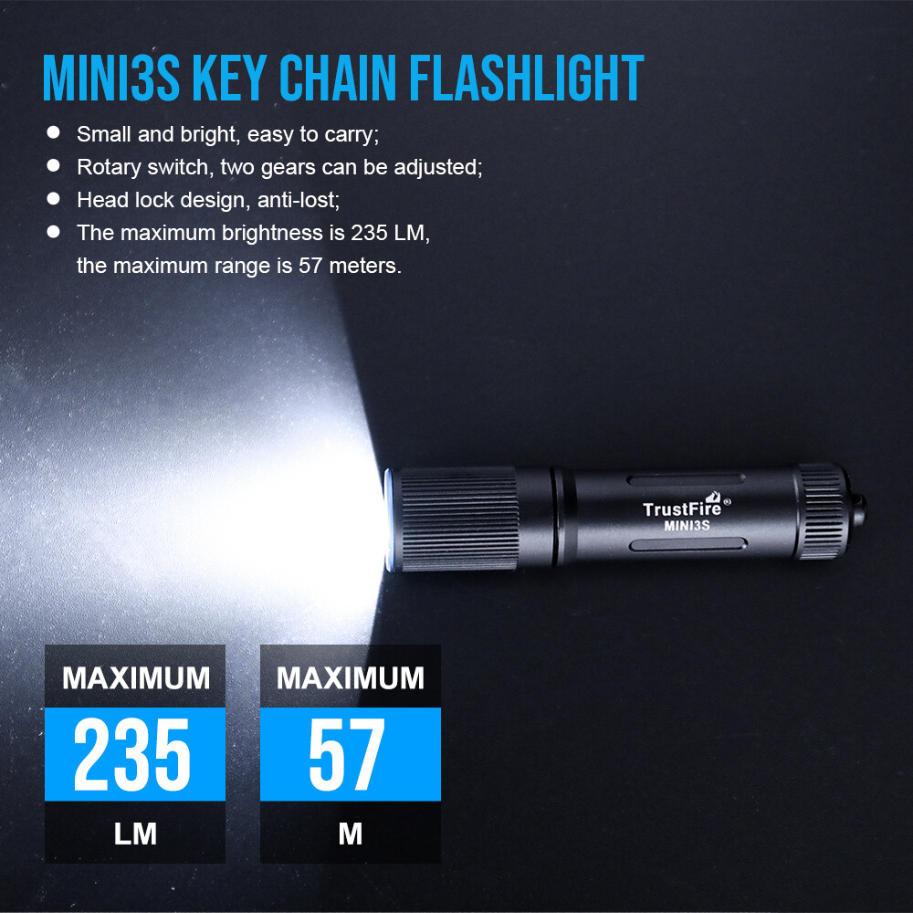 Trustfire MINI3S Keychain Flashlight 235Lumen Rechargeable EDC MINI Flashlight