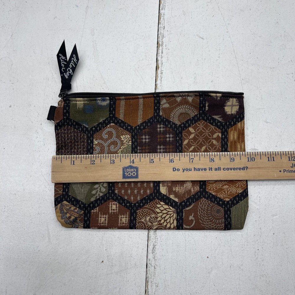 Hilo Bay Hexagon Patchwork Zip Pouch Cosmetic Makeup Bag Clutch Brown Multi