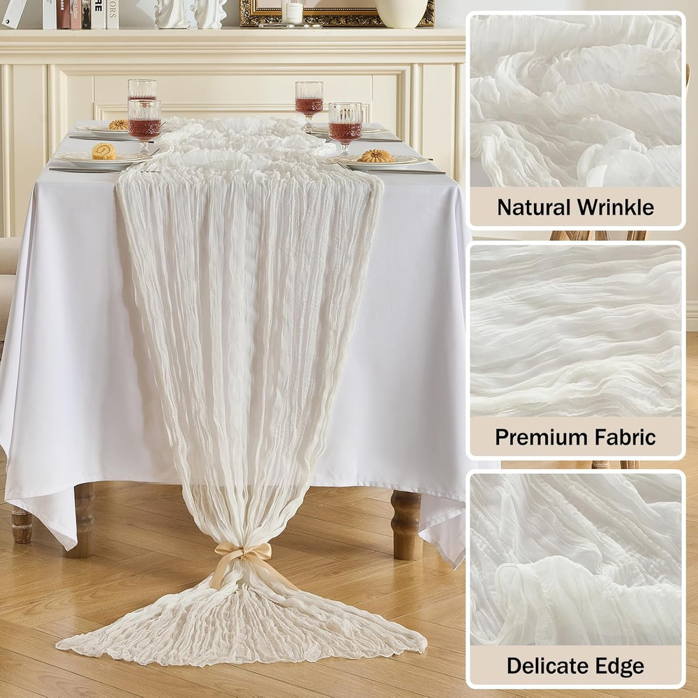 1 Pack Cheesecloth Table Runner -10FT Ivory White Boho Gauze Cheese Cloth Table