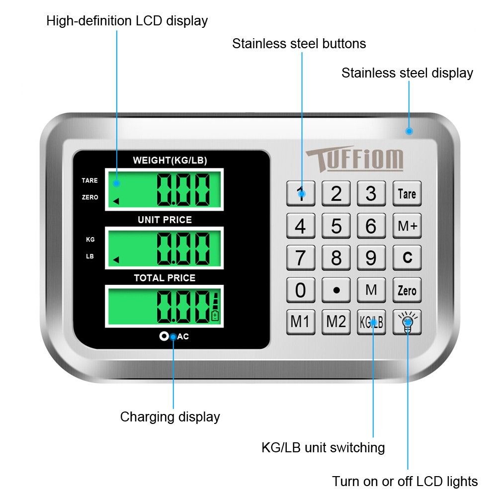 Heavy Duty 661lbs Weight Electronic Platform Scale,High-Definition LCD Display