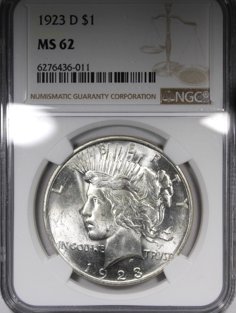 1923-D Peace Dollar NGC MS62 Flashy Better Date $1