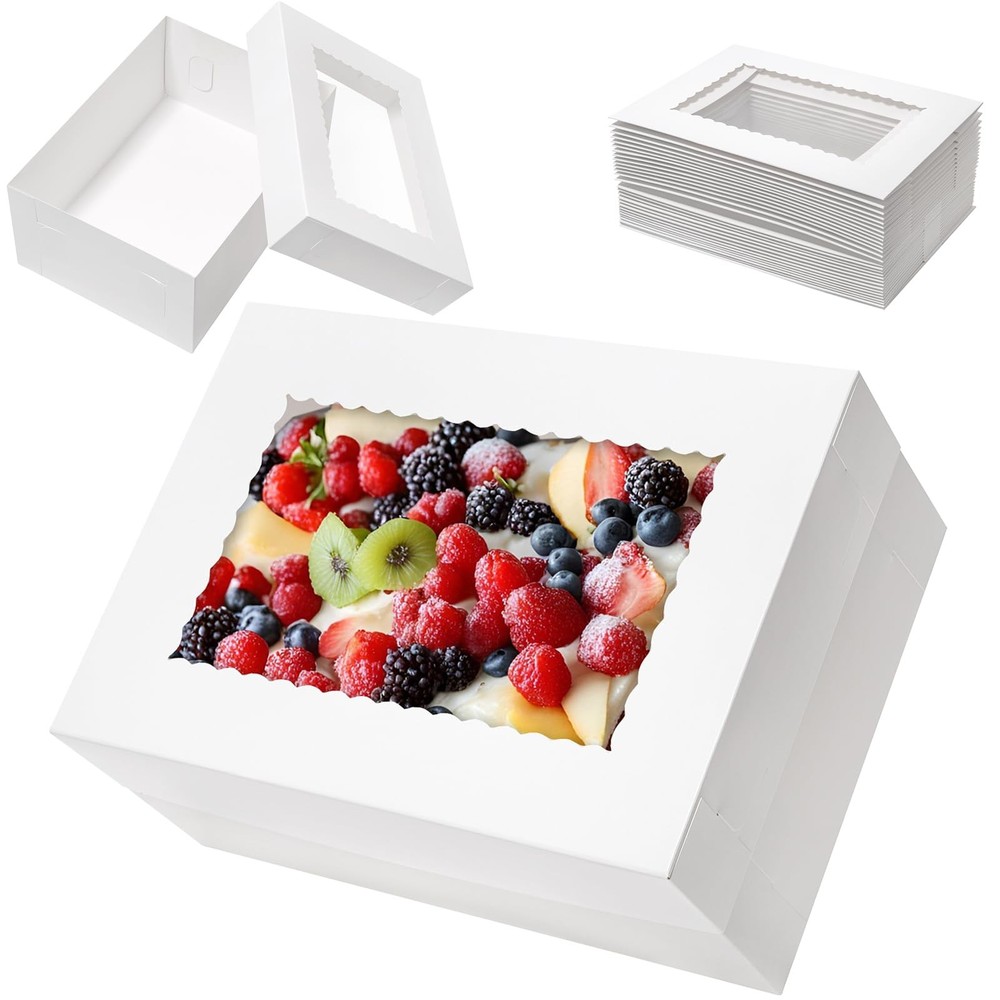10pcs 14x10x6 Cake Boxes with Window Rectangle Quarter Bakery Boxes for Pastr...