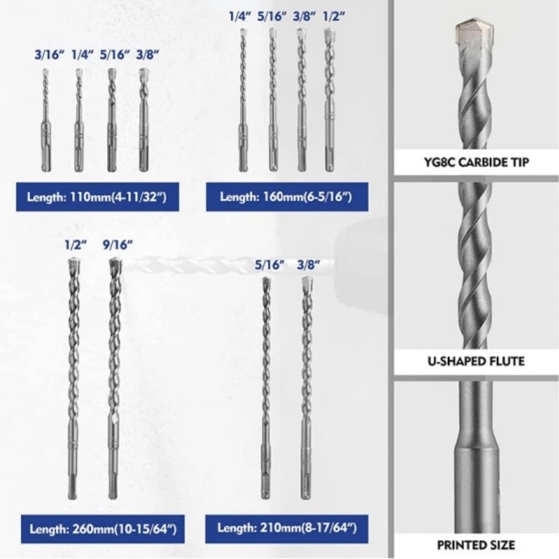 17PC SDS-Plus Rotary Hammer Drill Bits and Chisel Set for Concrete Stone